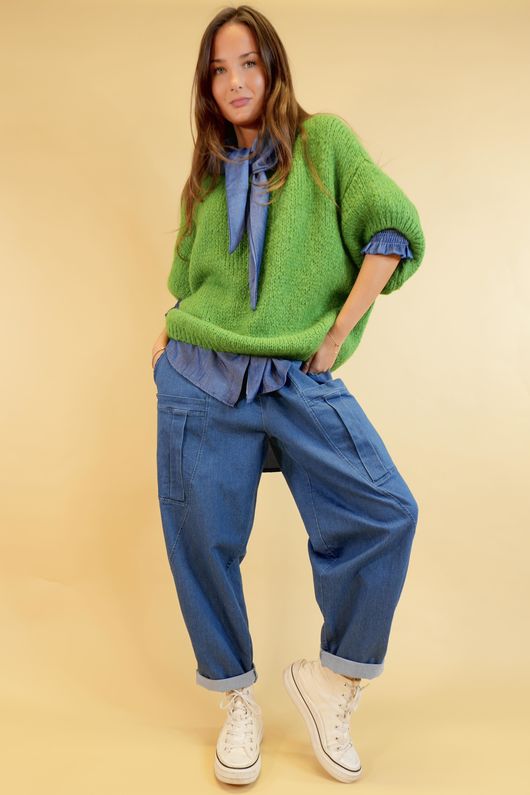 Big Softie Cap Sleeve Knit Top Olive Zing /3